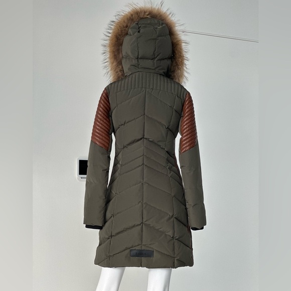 Nicole Benisti N Series down jacket, XS olive green. leather trims fur trim hood - Picture 2 of 12